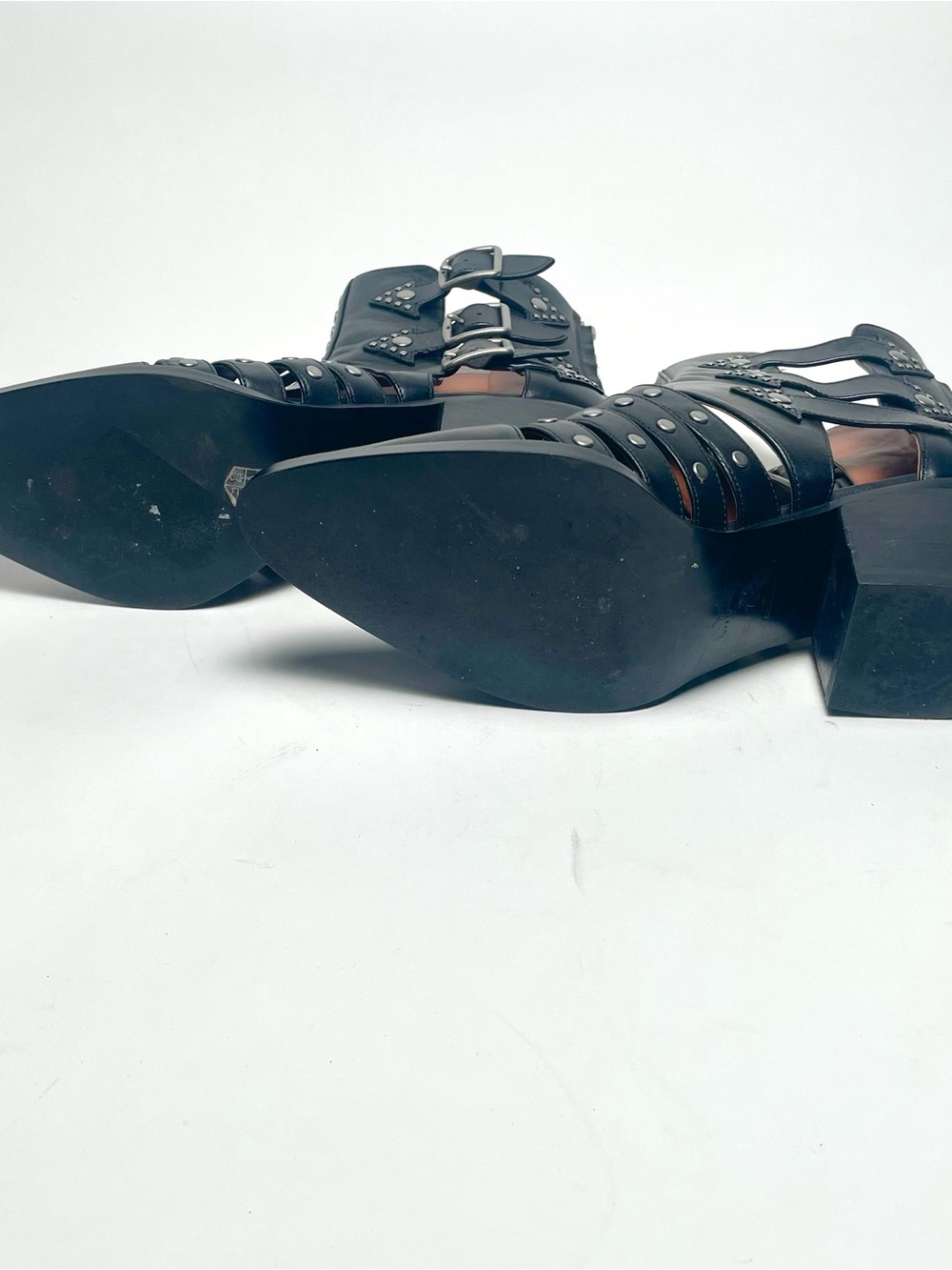 COACH Phoebe Black Leather Studded Cut-Out Ankle Boots Buckle Booties Size 7B - Picture 9 of 11